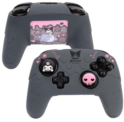 Kuitmor Switch Pro Controller Skin,Cute Soft Silicone Protective Cover Skin,Anti-Slip Protective Case for Switch Pro Controller with 2 Thumb Grip Caps and 1 Sticker (Black)