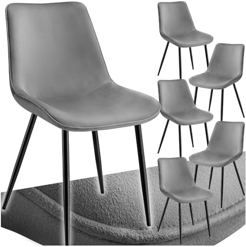 tectake® Esszimmerstühle 6er Set, Samtstoff Stuhl mit Rückenlehne, ergonomische Essstühle, bequemer Küchenstuhl, Esszimmerstuhl, Cocktailsessel für Lounge, Dining, Küchentisch - grau