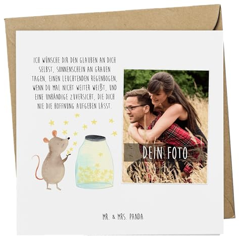 Mr. & Mrs. Panda Personalisierte Foto Deluxe Karte Maus Sterne - Geschenk, Geburtstag, Schwangerschaft, mit Bild, eigenem, Postkarte, Taufe, Fotopostkarte, Lustige Sprüche, Fotokarte, Kindergeburtstag