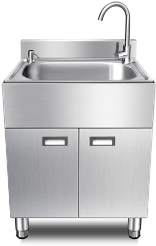 Freistehende Edelstahl-Spüle mit Wasserhahn und Aufbewahrungsschrank, ideal für Außenküche, Waschküche oder gewerbliche Nutzung, großes Waschbecken (48,5 x 38,5 x 80 cm)