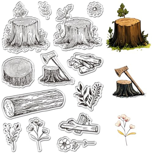 CRASPIRE Timber Pile Clear Stamps for Card Making Tree Stakes Rubber Stamps 6.3 x 4.3In Wood Log Stakes Transparent Silicone Seals for Spring Gift Card DIY Scrapbooking Embossing Album Craft Supplies