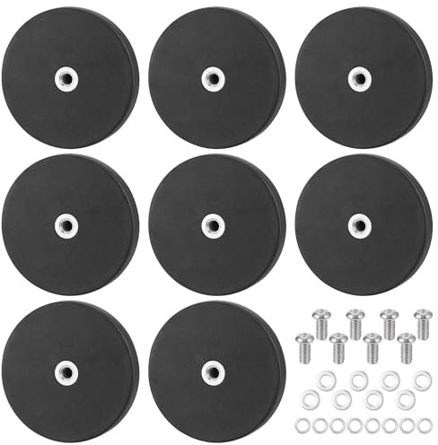 Hejo 8 PCS Strong Rubber Coated Mounting Magnet, 43mm Strong Magnets Heavy Duty, Anti-Scratch with M4 Flat Thread, Vertical Adhesive Power 10 KG, Powerful Magnet for Camera, Automobile, Lamps