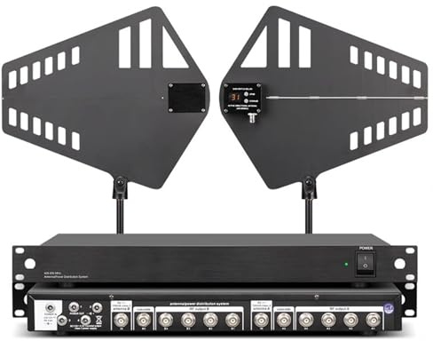 Vituord Wireless Microphone Signal Amplifier, UHF Antenna Distribution with 2 Active Directional Antenna Paddles, 8 Input/Output Ports, 400-950MHz Frequency Range