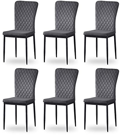 JYMTOM Wohnzimmerstühle Esszimmerstühle mit Samt-Bezug, hoher Rückenlehne, Metallgestell modernem Gitter-Design für Wohnzimmer, Esszimmer, Konferenzraum und Klassenzimmer (6, grau)