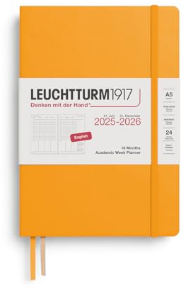 LEUCHTTURM1917 372817 akademisk veckoplanerare medium (A5) 2026, 18 månader 07.2025-12.2026, Rising Sun, engelska