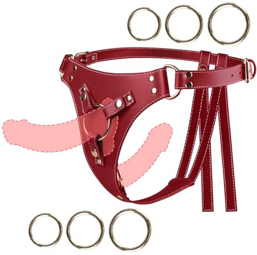 Strap On Dildo, Sex Toy - Strap On Harness Fits Various Sizes of Dildoes, 3 Different Sizes of Metal O-Rings for Each Position (2 Sets of 6 O-Rings Total), Perfect for Lesbian and Gay Couples (Red)