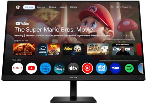 HP OMEN 31.5 inch UHD 144Hz Smart Gaming Monitor - OMEN 32x | 4k resolution | remote control | Dolby Vision | Multiplatform capabilities | 3W speakers | Adjustable stand | Google TV