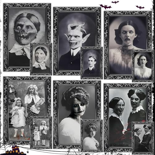 TEWWCEO 6 Cadres Photo 3D Effrayants, Décoration Intérieur Halloween, Halloween Decoration Effrayante de Portrait Interieur Visage Changeant 3D, Décoration Murale Effrayante pour Manoir Hanté