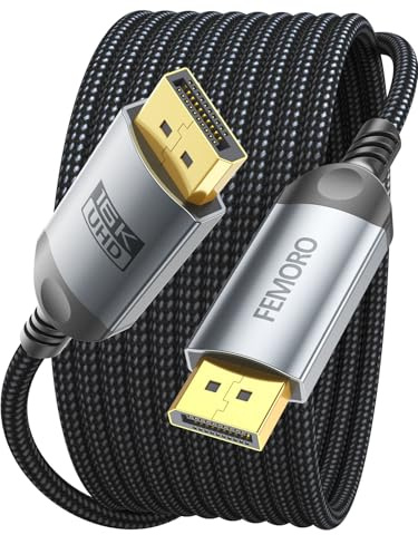 FEMORO Display Port Cable 10 ft, 80Gbps DisplayPort 2.1 16K@60Hz 8K@120Hz 4K@240Hz 2K@360Hz 1080P@360Hz Gaming Monitor, Long DP Cord for RTX 5050/60/70/80/90 RX 9060/70 XT Desktop Laptop to Monitor