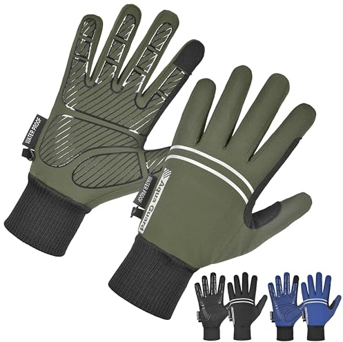 AFE Waterproof Winter Gloves Women Unisex – Thermal Windproof Touchscreen Cycling Gloves with Anti-Slip Grip – Warm Outdoor Sports Gloves for Running, Hiking, Biking, Horse Riding (Green, Large)