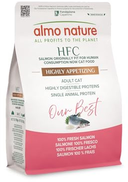Almo Nature HFC Our Best - Highly Appetizing Dry Food for Adult Cats - Fresh Salmon, Monoprotein - Human Grade, Gluten Free, Ideal for Picky Eaters - 300g