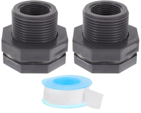 UPKOCH Conector de Mamparo de PVC 3/4 para Tanque de Agua Kit 2 Piezas Cinta de Teflón Accesorio Resistente para Barriles de Lluvia Acuarios y Depósitos de Jardín
