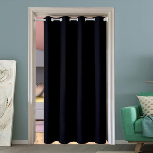 LONGCAO Thermovorhang Hitzeschutz 80 x 190 cm mit Ösen Blackout Curtains Vorhang Thermo Wärmeisolierend Vorhänge Blickdicht 1Er Set für Wohnzimmer Schlafzimmer, Schwarz