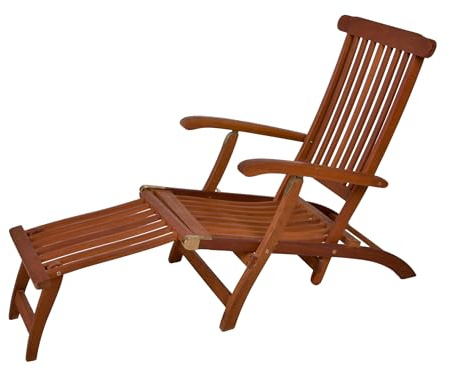 Spetebo Eukalyptus Deckchair 163 x 56 cm mehrfach verstellbar | Holz Gartenliege, mit Fußteil klappbar, FSC geölt, Relax Liegestuhl, mit Fußstütze