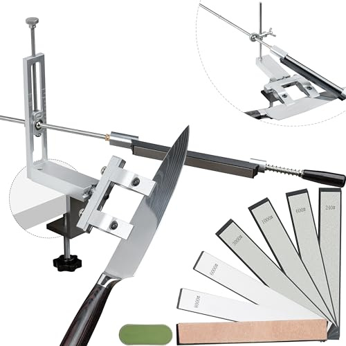 CWOVRS Knife Sharpening System, 360° Flip 2-Clamp, 2 Angle System (15°–27°) | Quick C-Clamp Fix Angle Knife Sharpener, Chef Kitchen Knife Sharpeners, Precision Knife Sharpening Kit, 6 Sharpening Stones