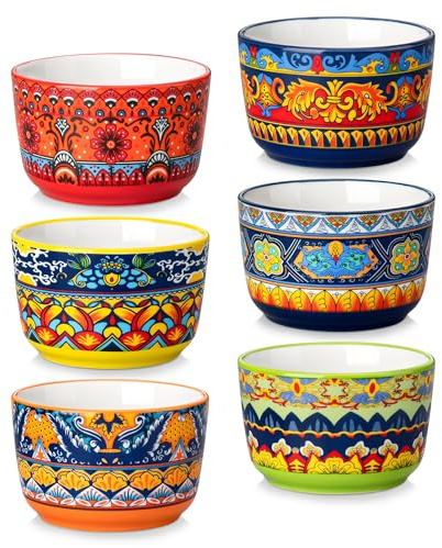 Vancasso KAVI gräddfärgade Brulee skålar, set om 6, 180 ml, soufflé formar, ugnssäker, Ø 9 cm, boho-porslinformar för grädde Brulee, ragout Fin & dessert, mikrovågsugns- och diskmaskinssäker