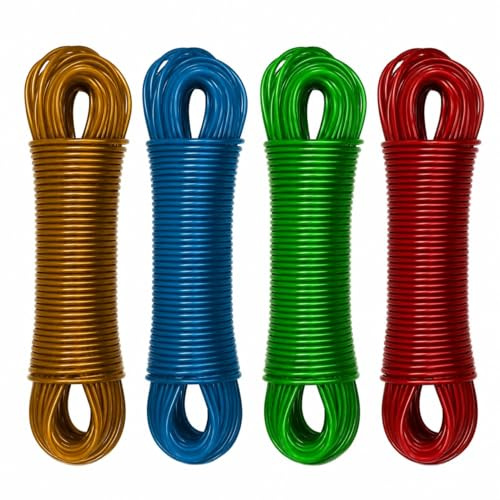 4 Pack Washing Line Rope 20m Heavy Duty Clothes Line Metal Core PVC Coated Outdoor Washing Line Strong Laundry Drying Rope for Garden Camping Indoor Outdoor Use Weather Resistant Assorted Colours