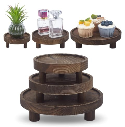 AHANDMAKER Juego de 6 soportes de madera redondos para tartas, 3 tamaños, bandeja escalonada, elevadores de madera para decoración de fiesta, mesa de postre, cocina, decoración de encimera, color