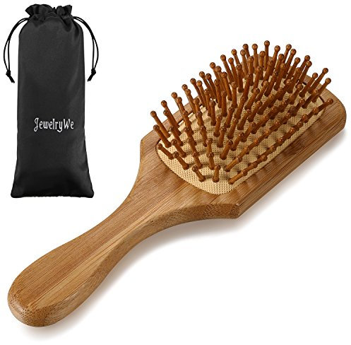 JewelryWe Natural Bamboo Paddle Hair Brush-Detangling Scalp Massage Hair Comb for All Hair Types