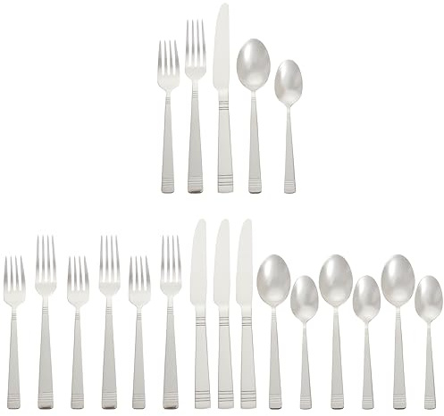 Amazon Basics Silverware, 20-Piece Stainless Steel Flatware Set, Dishwasher Safe, Service for 4, Bistro