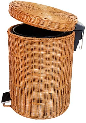 LIN HE SHOP Round Trash can Eco- Friendly Pedal Bin with Lid Rattan Wicker Effect for Kitchen Bathroom Office Rubbish Dustbin w/Removable Basket (Color : Natural, Size : 12L)