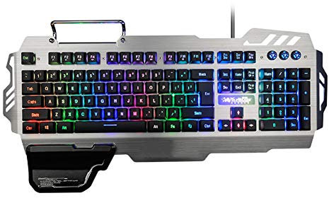 Yanghao Teclado para Juegos Arco Iris, Multi-función de Metal con conexión de Cable mecánico Oficina Gaming Keyboard 104 Teclas RGB Impermeable Colorido del Teclado