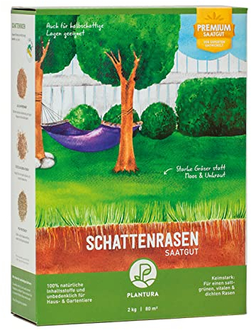 Plantura Schattenrasen, 2 kg, Rasensamen für Schatten, Premium-Saatgut