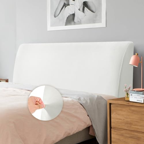Caijin Bettkopfteil Hussen Bett Kopfteil Bezug, Weicher Strecken Samtstoff Staubdicht, Staubdichte Schutzhülle für gepolsterte Schlafzimmer Kopfteil, Samt Stoff (150-170 cm（Queen）, Weiß)