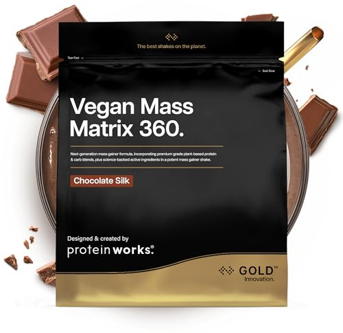 Protein Works | Vegan Mass Matrix 360 - Gold, Chocolat Onctueux, 2kg | Gain de Masse Vegan, Supplément Gain de Poids, Tri-Protéines, Acides Aminés, Shake Post-Workout, 10 Portions