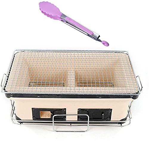 Hibachi Holzkohlegrill Herd, Rechteckig Japanisch Keramischer Ton Yakitori BBQ Holzkohlegrill Tragbar Tischplatte Holzkohlekocher Mit Rost, Stand Und Food Tong