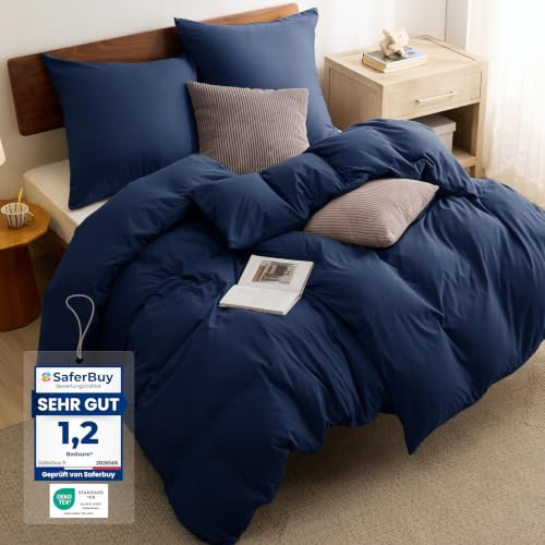 BEDSURE Bettwäsche 135x200 4teilig Mikrofaser - Marineblau, 80x80 Kissen | Kontrast-Design Wendebettwäsche mit Reißverschluss, Oeko-TEX zertifiziert, einfache Montage, für Zuhause & Hotel