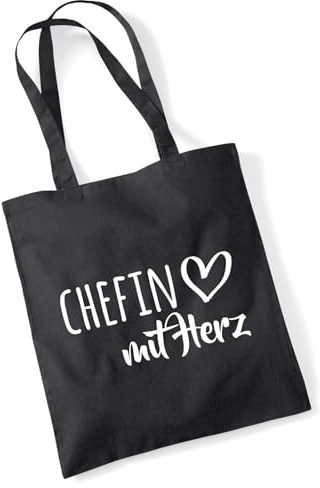 Huuraa Jutebeutel Chefin mit Herz Geschenk | Baumwollbeutel 10 Liter Stoffbeutel Beutel aus Baumwolle Tasche Geschenkidee Einkaufstasche Langen Henkel