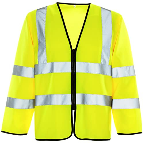 Hi Vis Long Sleeve Zip Vest Unisex High Visibility Zipped Waistcoat Reflective Jacket Class 3