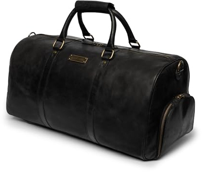 DRAKENSBERG Weekender 'Finn' (54cm) Leder Reisetasche mit Schuhfach, Damen, Herren, ideale Sporttasche | 40L, Vintage-Schwarz, DR00360
