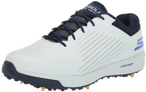 Skechers spiklösa golfskor GO GOLF Elite Vortex, Vit syntetisk marinblå trim blå trim, 44 EU