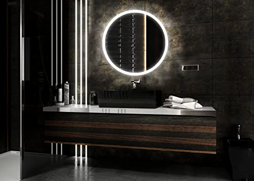 Badspiegeldesign - Badspiegel mit Beleuchtung LED Radlux, Durchmesser 90 cm, Runder Badezimmerspiegel mit Beleuchtung, Wandspiegel für Badezimmer mit Einer Farbneutralen LED-Lampe zirka 4000K