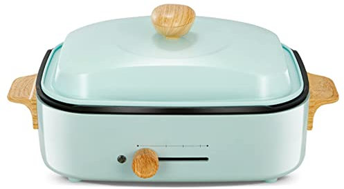 REJOON Parrilla eléctrica Antiadherente Hot Pot Mini Parrilla eléctrica sin Humo Parrilla Hot Pot Barbacoa Parrilla Sha Pot 3 en 1 Olla multifunción 41 * 24 cm Azul