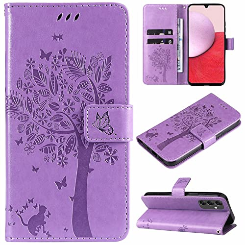 Hancda Custodia per Samsung Galaxy A14 5G/4G Cover Custodia Portafoglio Pelle con Porta Carte Disegni Flip Case Magnetica Libro Sottile Cuoio Caso Antiurto Cover per Samsung Galaxy A14 5G/4G,Viola