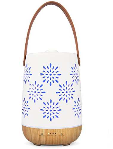 SALUBRITO Keramik Aroma Diffuser für Ätherische Öle, Kabellos Wiederaufladbare Aromatherapie Diffusor mit Akku, Tragbarer Diffusor, Automatisch Power-Off Duftlampe für Draußen, Camping, Zuhause, Yoga