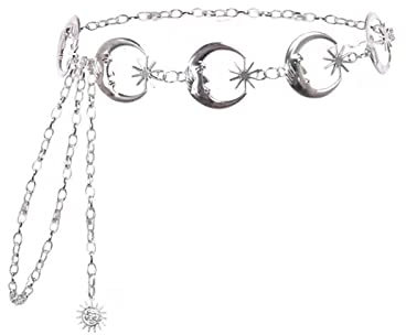 Stfery Bauchkette Cute, Bauchkette Silber Mond Taillenkette Stern Körperkette 90cm Legierung Kettengürtel Körperschmuck Frauen
