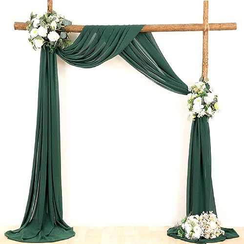SASIGAYA Querbehang Freihanddeko Dunkelgrün Chiffon Vorhang Hochzeit Querbehänge 75x1000cm Fensterdekoration Transparentem Hochzeitsbogen Dekostoff Tüll Dekorationen für Fotografie Party Hochzeit
