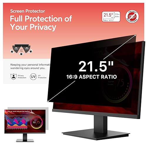 BERSEM 21.5 inch Computer Privacy Screen Protector for 16:9 Ratio Monitors | Removable, Anti-Spy, Anti-Glare, Anti-Scratch, UV Blocking