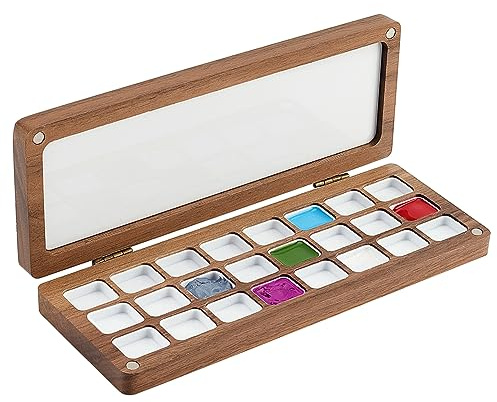 PH PandaHall Leere Aquarellfarbenpalette 24 Gitter Holz Farbmischtablett Mit Deckel Reise Wasserfarbenbox Langlebiger Koffer Für Maler Studenten Erwachsene Studio Zuhause Kamel