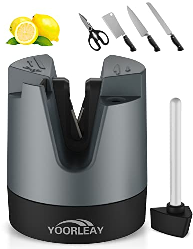 Afilador de Cuchillos - Afilador de Cuchillos de Ajuste Automático en Ángulo para Cuchillos de Hoja Recta, Cuchillos Dentados y Tijeras, Gris