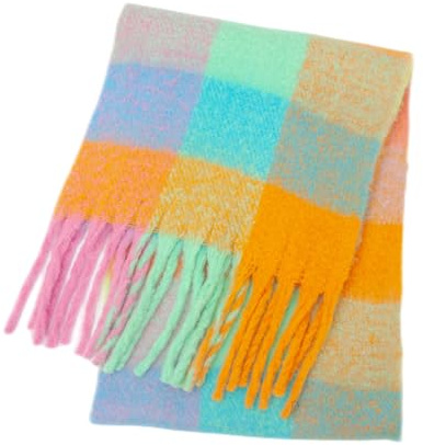 Bakicey Damen Schal Warm Dichter Bartfarbe Vier-Gitter-Schal Herbst Winter Verdickt Doppelseitig Kariert Frauen Halstuch Deckenschal Hals Scarf Poncho Cape