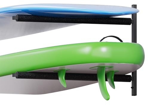 QLS Wandhalterung Wandbefestigung Haken Regal Aufbewahrungs Halter für Surbfett SUP Boardhalter Schutzschaum Werkstattregal Stahl- 2 Ebenen Schwarz