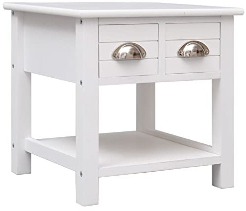 ARKEM Beistelltisch Weiß 40x40x40 cm Wohnzimmertisch Beistelltische Side Table Dekotisch Tische Wohnzimmer Paulownia Holz