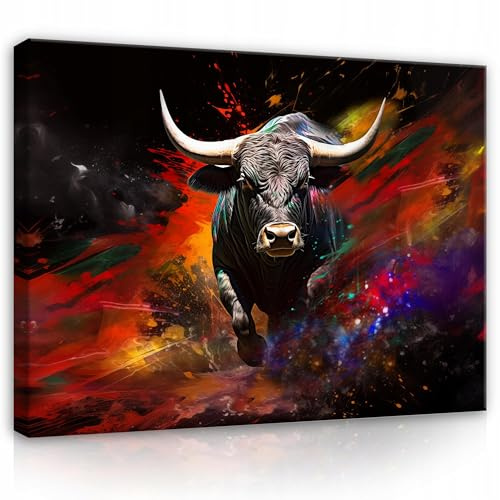 WallArena Leinwand Bilder Bulle Tiere 100x70 cm | Leinwandbilder, Bild auf leinwand, Wandbild XXL groß Wandbilder für Wohnzimmer Schlafzimmer Wohnzimmerbilder Modern