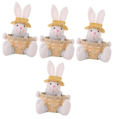 Ciieeo 4pcs Easter Bunny Storage Basket Woven Basket Bunny Figurine Multi-functional Decorative