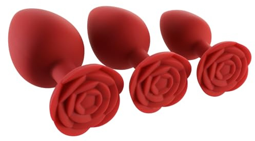 Anal Plug Rose Sex Toy Set, 3Pcs Silikon Butt Plug, Anal Plugs Training Set avec Flared Base, Massage de la prostate pour adultes pour femmes hommes couple débutants